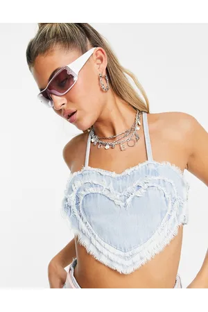 Bershka Top a forma di cuore in denim azzurro