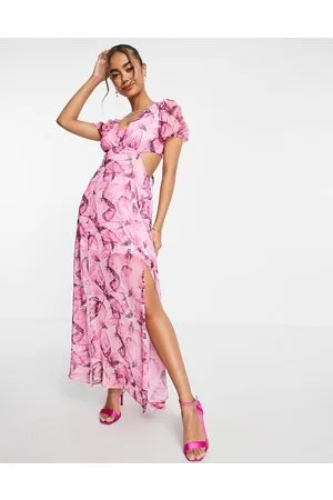 Miss Selfridge Vestito al polpaccio in chiffon con stampa di farfalle e allacciatura