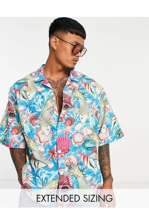 ASOS Camicia oversize con stampa di conchiglie, spalle scivolate e colletto con rever