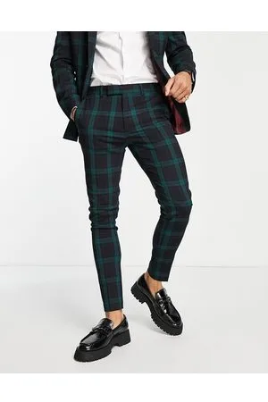 ASOS Pantaloni da abito super skinny a quadri scozzesi verde scuro e neri