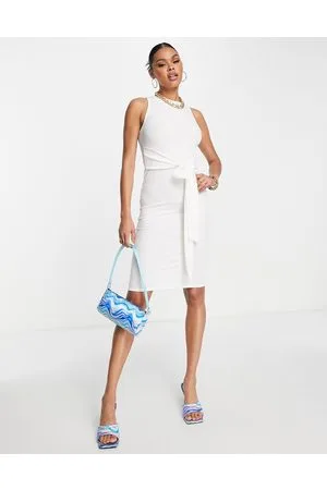 Femme Luxe Vestito midi écru con allacciatura sul davanti