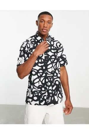 Topman Camicia con stampa a spruzzo stile graffiti, colore monocromatico