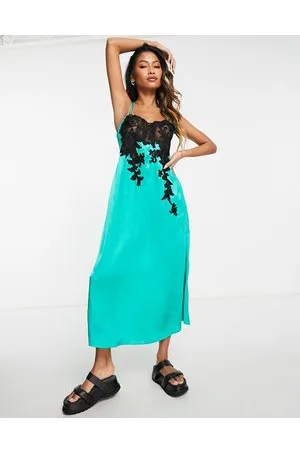 Topshop Vestito sottoveste in raso con inserto in pizzo