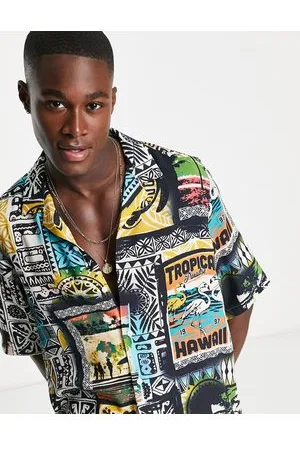ASOS Camicia comoda taglio lungo con rever e stampa hawaiana vintage