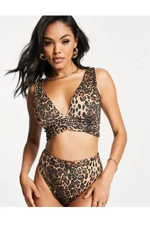 ASOS Mix and Match - Top bikini taglio corto leopardato con fascia larga arricciata