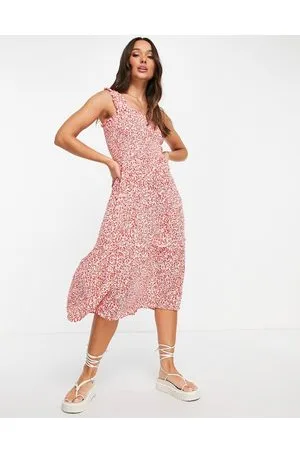 VERO MODA Vestito midi arricciato a fiori rosso acceso
