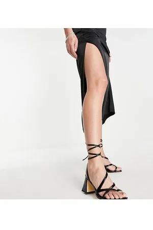 Topshop Nadia - Sandali a pianta larga allacciati alla caviglia neri con tacco largo