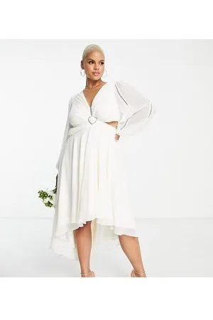 Forever New Vestito midi da sposa aperto dietro e asimmetrico color avorio con fermaglio a cuore