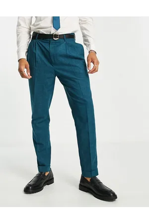 Gianni Feraud Pantaloni da abito affusolati verde-azzurro a vita alta