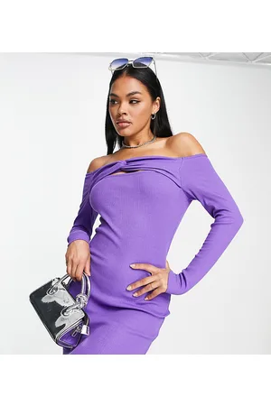 AsYou Vestito corto a maniche lunghe con scollo Bardot incrociato a coste