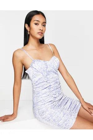River Island Vestito corto arricciato azzurro a fiori