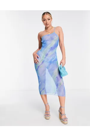 ASOS Vestito midi monospalla da spiaggia in rete con stampa astratta