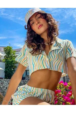 Noisy May Camicia corta da mare con stampa a righe pastello in coordinato