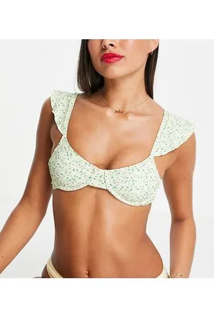 Daisy Street Top bikini con ferretto, stampa a fiori vintage e finiture con volant