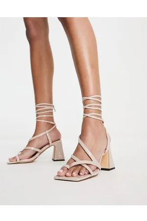 Topshop Nadia - Sandali con tacco largo allacciati alla caviglia colore naturale