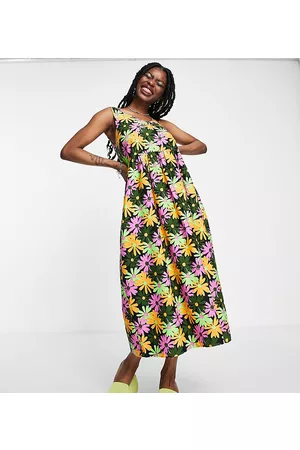 COLLUSION Vestito midi senza maniche in twill con stampa a fiori