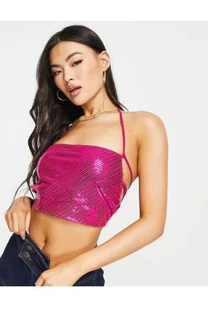 NaaNaa Top in paillettes con scollo ad anello stile festival