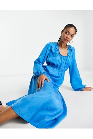 Topshop Vestito midi cobalto raccolto a balze con laccetti