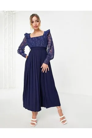 Little Mistress Vestito al polpaccio con dettagli in pizzo blu navy