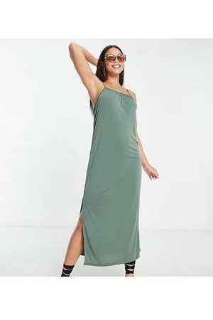 VERO MODA Vestito midi leggero kaki con spalline sottili e allacciatura sul retro