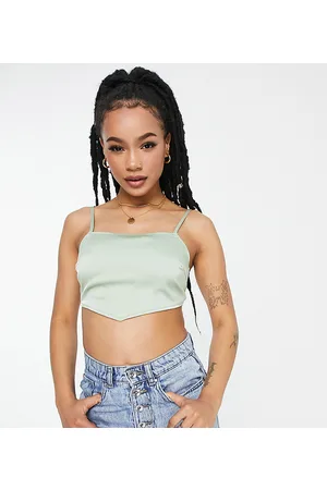 Lola May Crop top in raso salvia allacciato dietro
