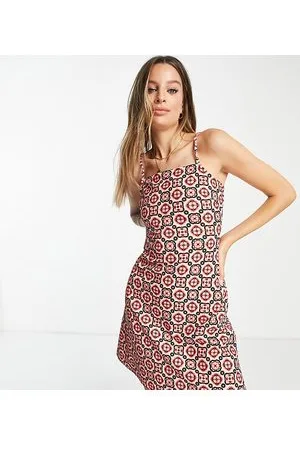 River Island Vestito camicia corto con spalline sottili e scollo squadrato anni 