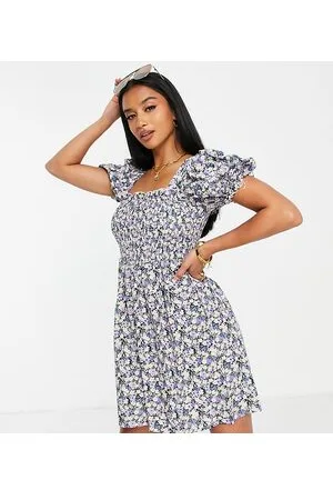 Missguided Vestito corto arricciato con maniche a sbuffo