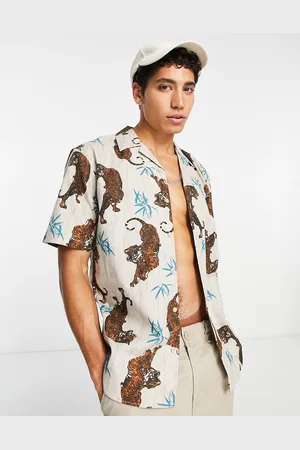 Only & Sons Camicia a maniche corte argento con stampa di tigri