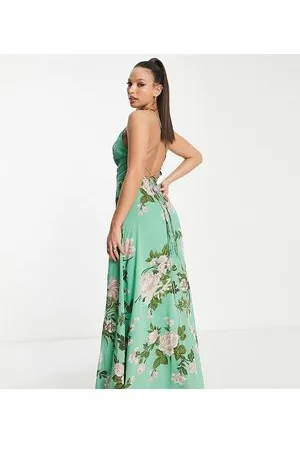ASOS ASOS DESIGN Tall - Vestito lungo avvolgente con spalline sottili e laccetto sul retro verde salvia a fiori