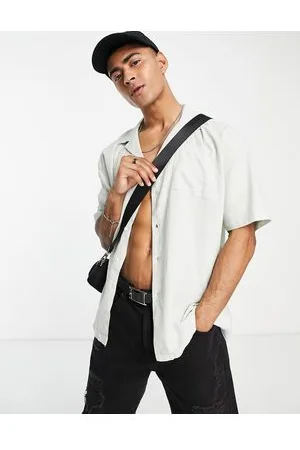 New Look Camicia oversize in misto lino chiaro a maniche corte