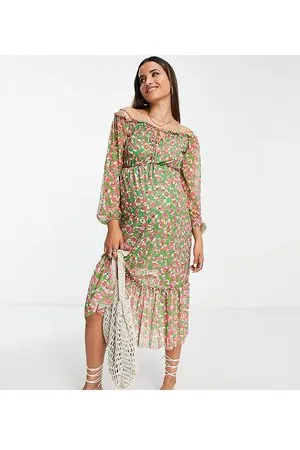 River Island Vestito midi a fiori con scollo Bardot