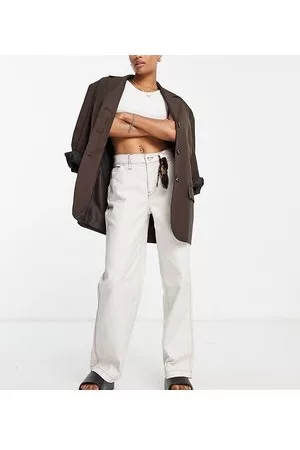 ASOS ASOS DESIGN Petite - Pantaloni minimal cargo color pietra con cuciture a contrasto