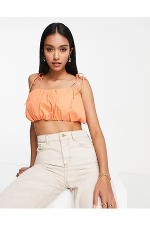 Lola May Crop top con spalline sottili allacciate e arricciatura