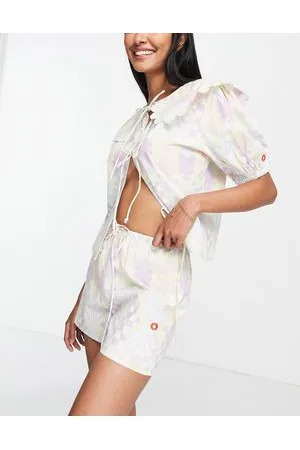Damson Madder Pantaloncini smerlati con stampa in coordinato