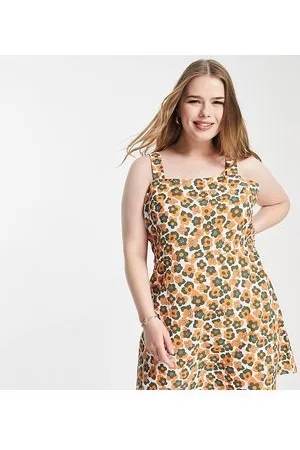 Lola May Lola May Plus - Vestito con spalline sottili corto a fiori rétro