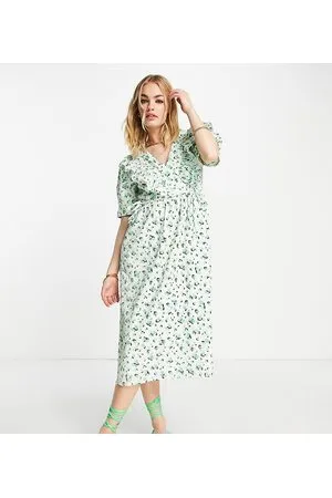 Y.A.S Vestito midi con volant e stampa pera