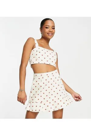 ASOS ASOS DESIGN Petite - Gonna in denim con volant e stampa a pois in coordinato