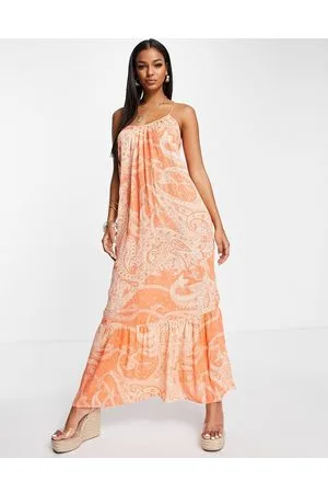 ASOS Vestito lungo da spiaggia stropicciato con orlo sceso e stampa cachemire