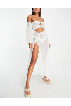 ASOS DESIGN Vestito lungo da spiaggia trasparente a fascia con cut-out e maniche rimovibili