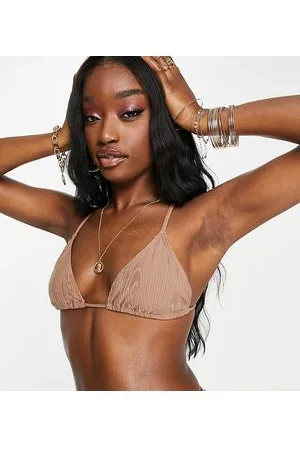 South Beach Top bikini a triangolo color sabbia a coste testurizzate