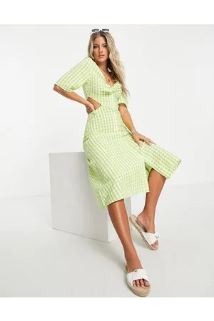 Monki Vestito midi con allacciatura sul davanti e cut-out a quadretti