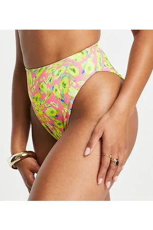 AsYou ASOS DESIGN - Slip bikini sgambato a vita alta a fiori astratti
