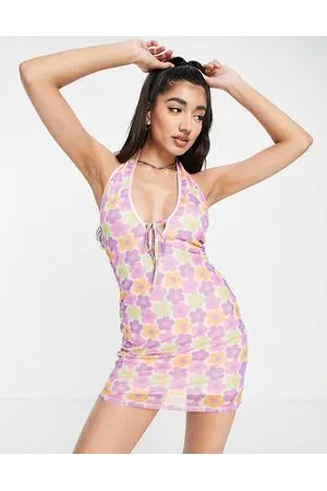 Miss Selfridge Vestito allacciato al collo con stampa rétro di margherite