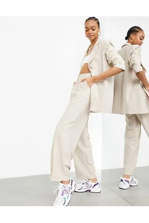 ASOS Pantaloni con fondo ampio e pieghe frontali color pietra