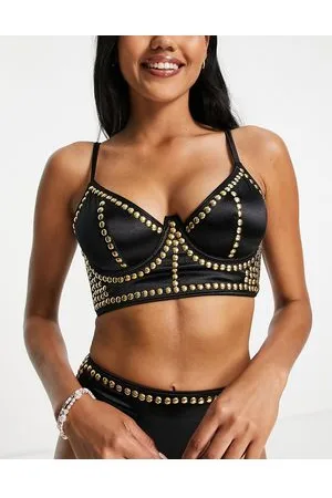 ASOS Top bikini taglio lungo con dettagli oro e ferretto