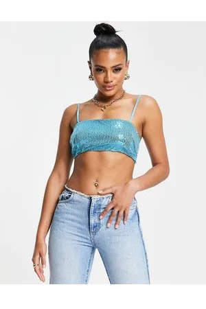 NaaNaa Crop top in paillettes azzurro