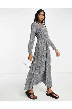 QED London Vestito lungo a balze con stampa leopardata