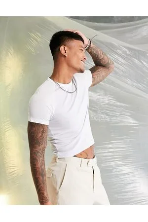 ASOS T-shirt taglio corto attillata con maniche a contrasto bianche