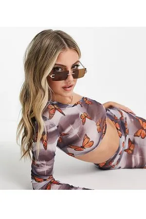 AsYou Crop top da mare monospalla in rete con stampa di farfalle in coordinato