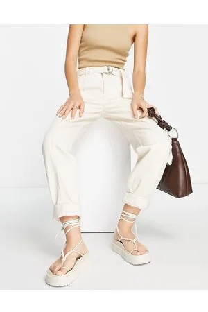 French Connection Roldana - Jeans a vita alta color crema con cintura